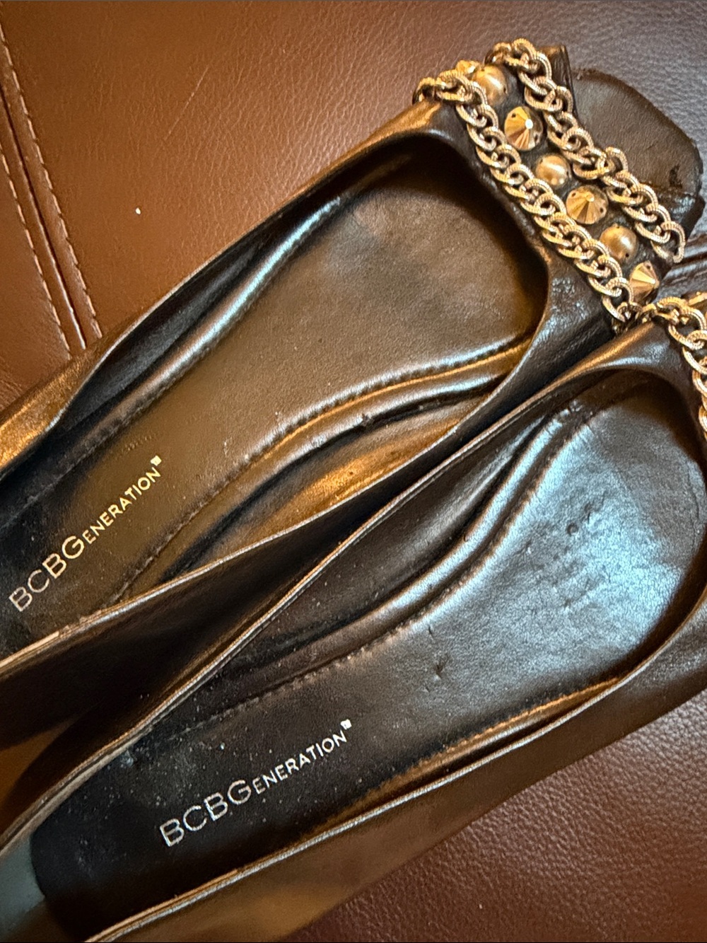 BCBG generation black peep toe flats